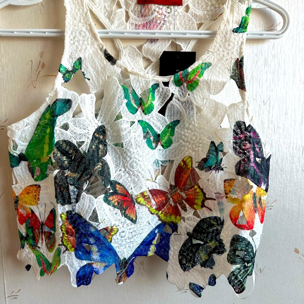 Colorful Butterfly Lace Crop Top